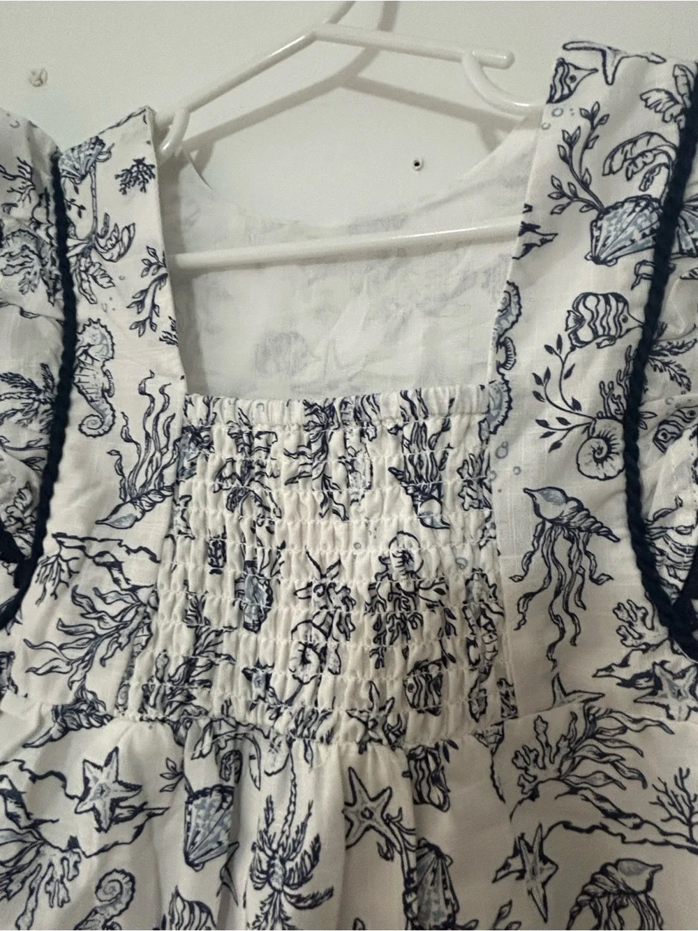 Girls Nautical Print Dress with Navy Trim